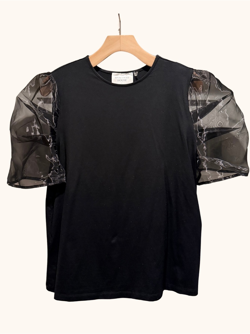 Hyacinth House Black Puff Sleeve Top Sheer Organza Balloon Sleeves Size L